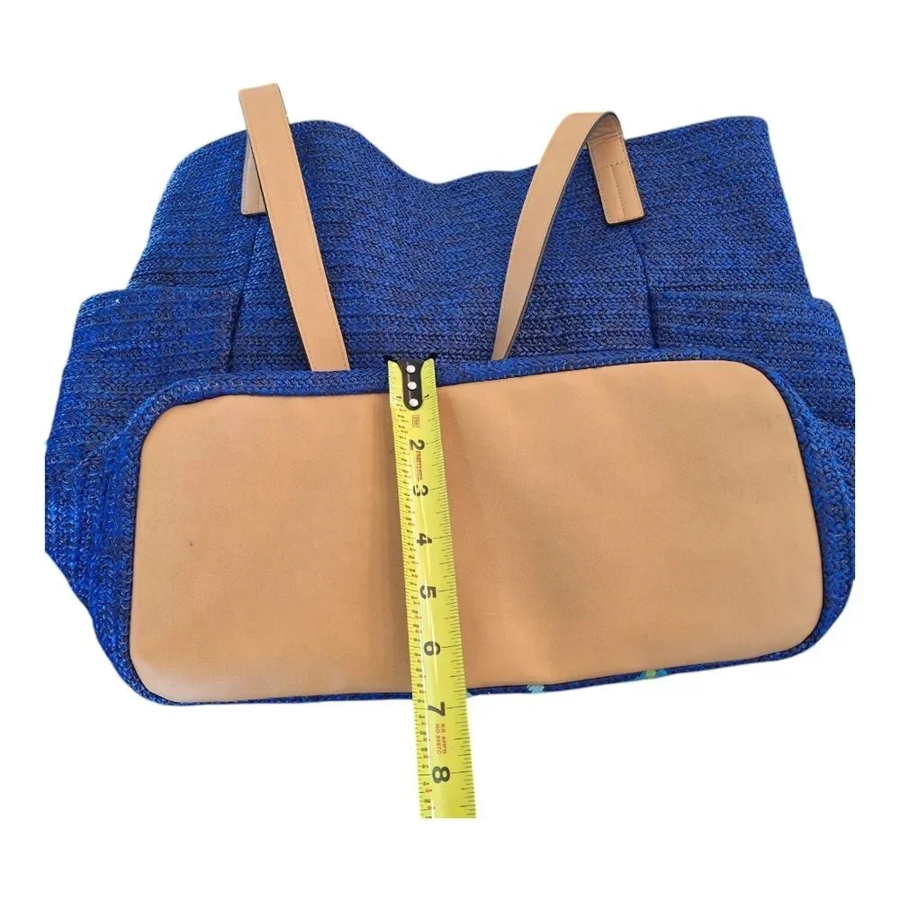 Vera Bradley Large Bag North South Straw Tote Blue Lyst Beach Bag Embroidered - Picture 7 of 15